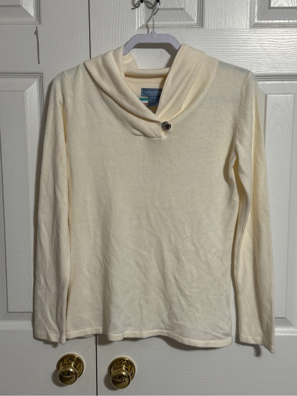 Classic Elements Cream Cowl-Neck Sweater with Button